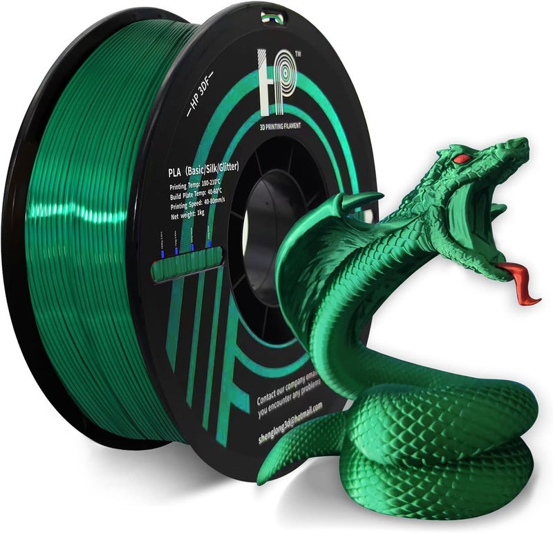 HP3DF PLA Filament, Silk PLA, 3D Printer Filament, PLA Filament 1.75mm Dimensional Accuracy +/- 0.02mm, 1KG Spool (2.2 lbs), Fit Most FDM Printer (Silk Green) - Image 1